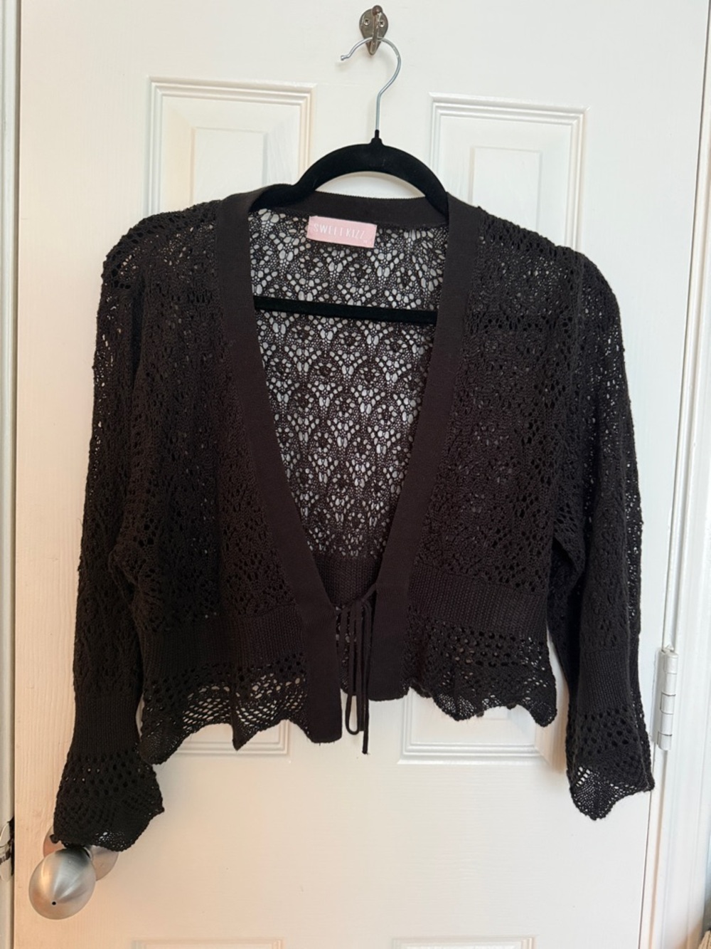 Sweet Mixture Black Crochet Tie-Front Women's Cardigan